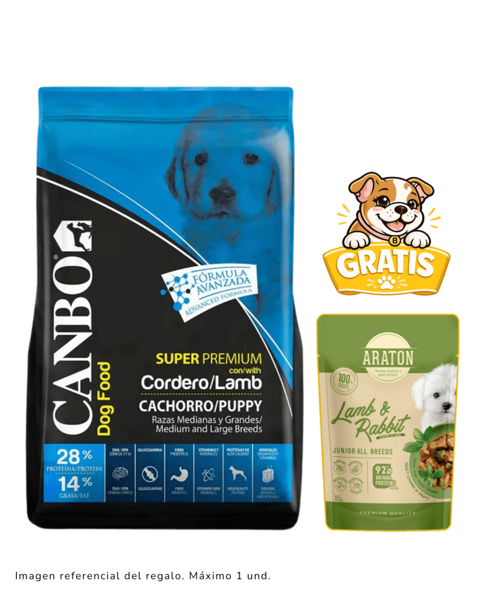 Canbo Cachorro Super Premium Cordero Razas Medianas y Grande 3kg + Pouch araton1