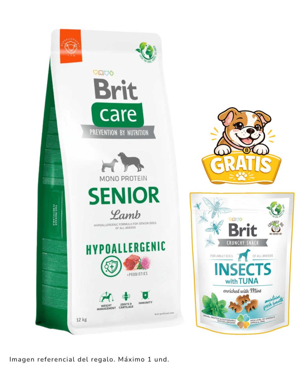 BRIT CARE SENIOR LAMB HYPOALLERGENIC 12kg + snack de atún1