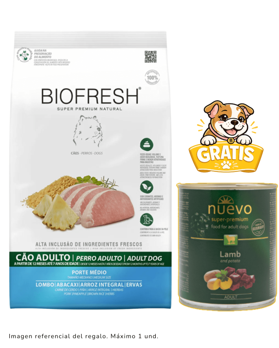 Biofresh SP Perro Adulto Raza Mediana Cerdo y Piña 10.1kg + Paté1
