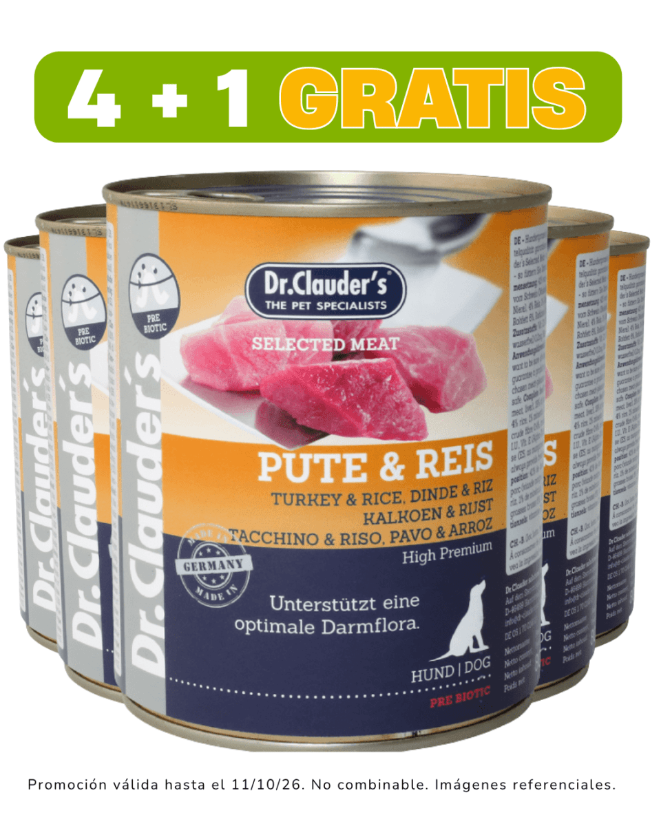Dr. Clauders Dog pute & reis (pavita y arroz) - 800gr promoción 4 + 1 gratis1