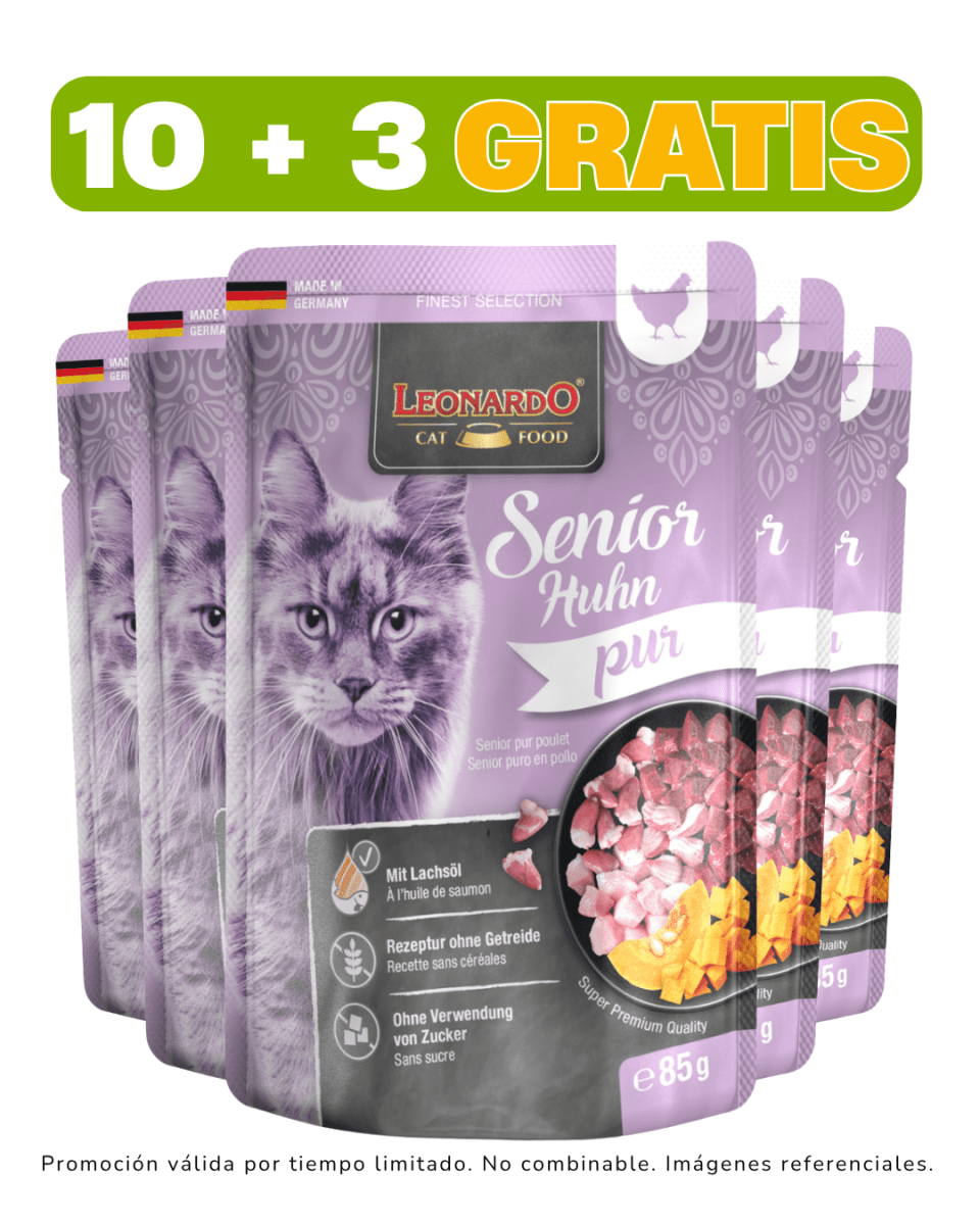 Leonardo Senior Puro Pollo Pouch 85gr - Gato Adulto Mayor promoción 10 + 3 gratis1