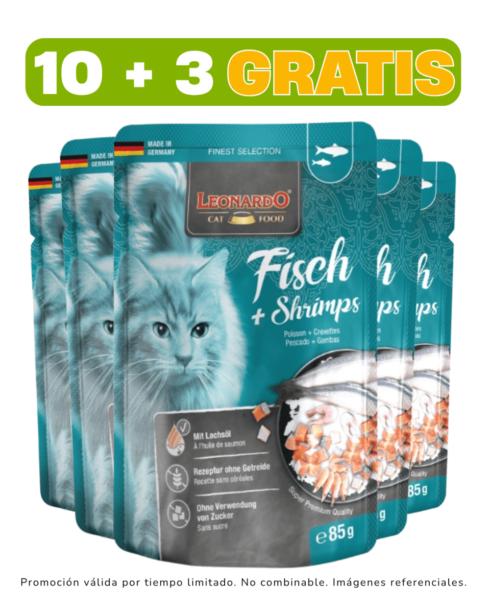 Leonardo Pescado Camarones Pouch 85 gr promoción 10 + 3 gratis1