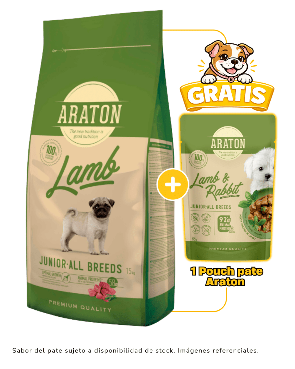 Araton Dog Junior (cachorro) Lamb All Breed 15kg + 1 pouch Araton gratis1