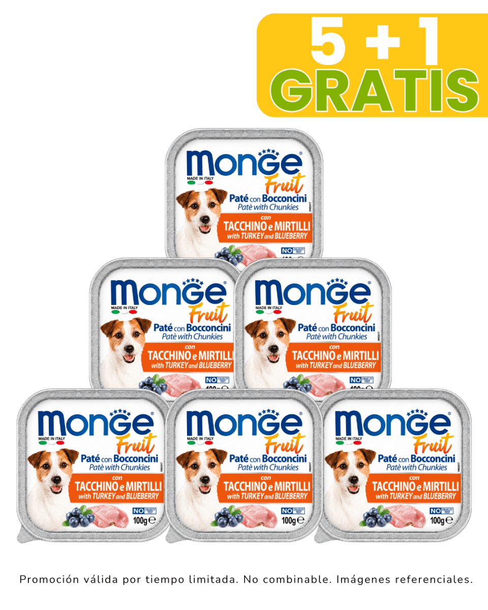 Monge Dog Fruit Pavo y Arándanos 100gr promoción 5 + 1 gratis1