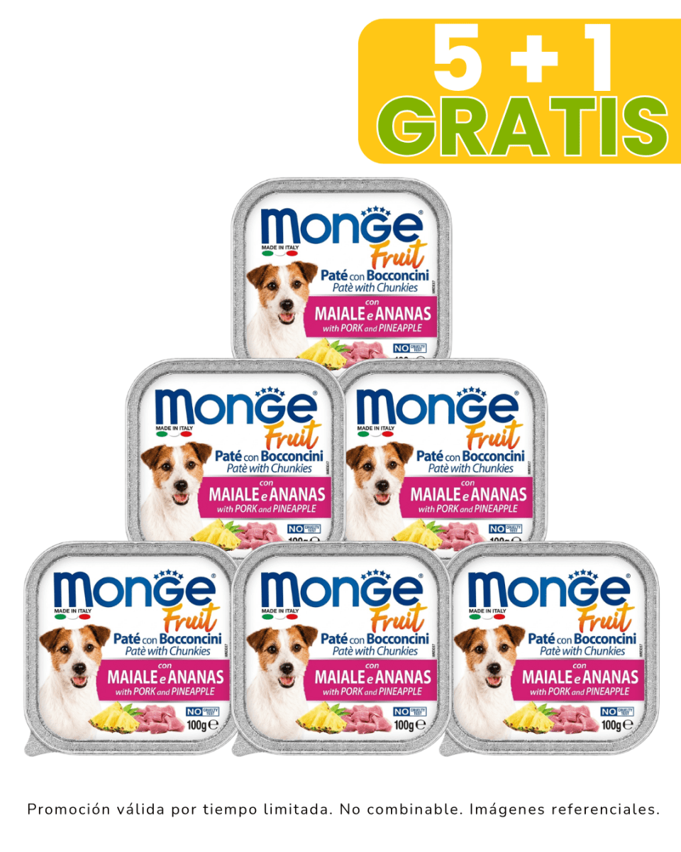 Monge Dog Fruit Cerdo y Piña 100gr promoción 5 + 1 gratis1