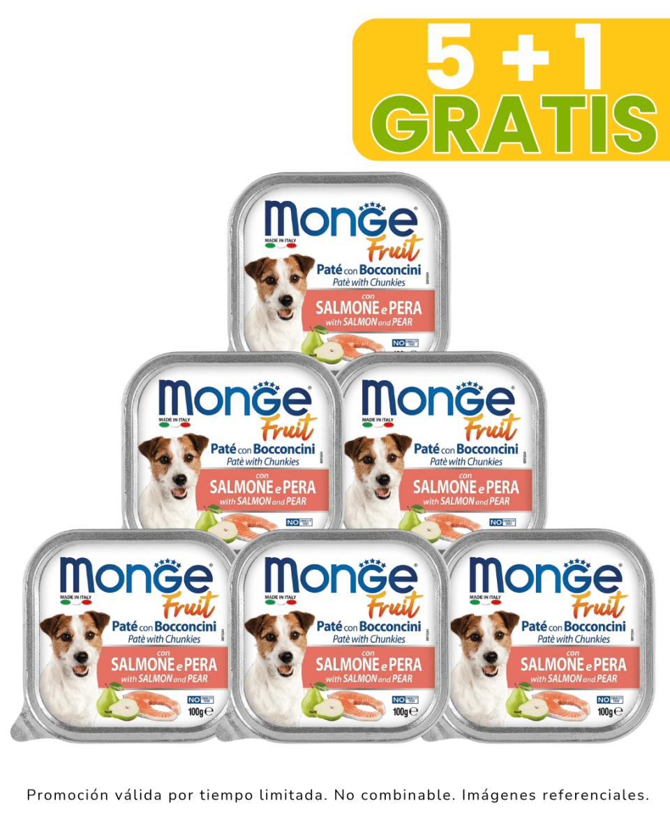 Monge Dog Fruit Salmón y Pera 100gr promoción 5 + 1 gratis1