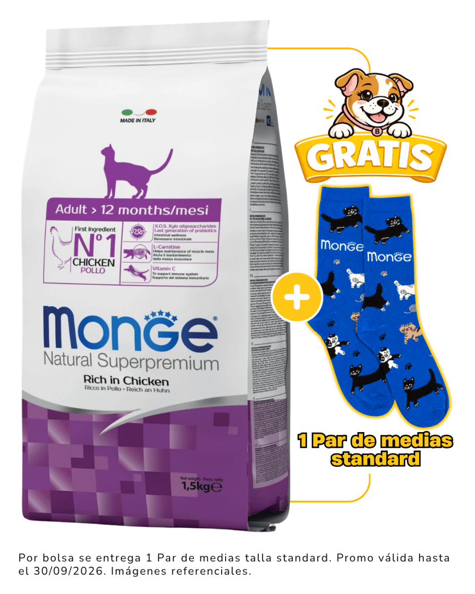 Monge Feline Adult - 1.5kg + 1 par de medias talla standard gratis1