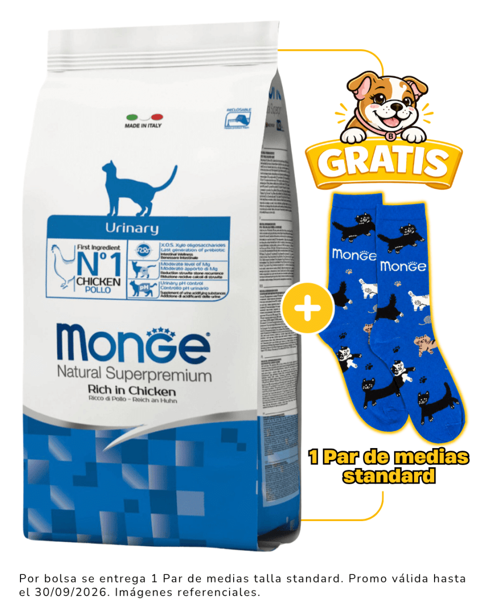 Monge Feline Urinary Chicken - 1.5kg + 1 par de medias talla standard gratis1