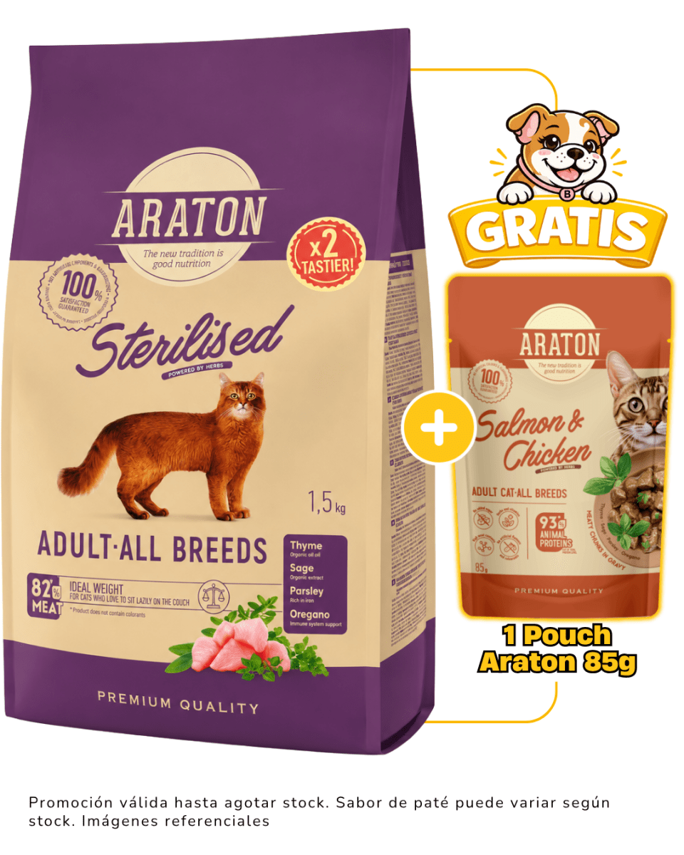 Araton Cat Adult All Breed Sterilized 1.5kg + 1 pouch Araton 85g gratis1