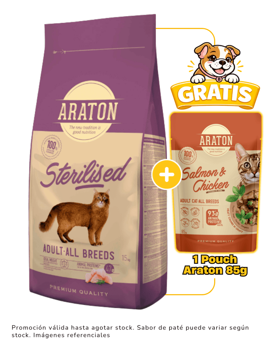 Araton Cat Adult All Breed Sterilized 15kg + 1 pouch Araton 85g gratis1