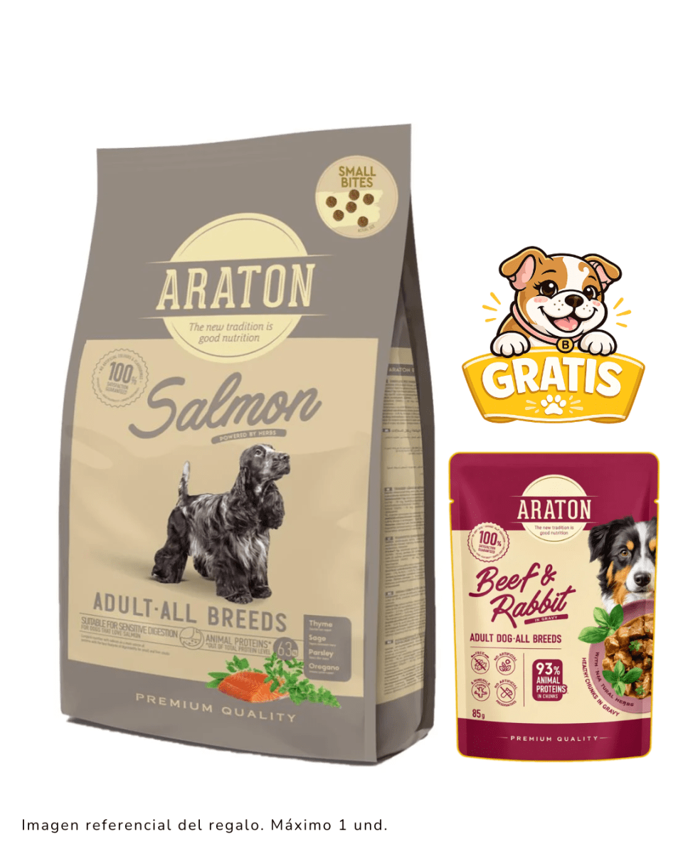 Araton Dog Adulto Small Bites Salmón 3kg + 1 pouch1