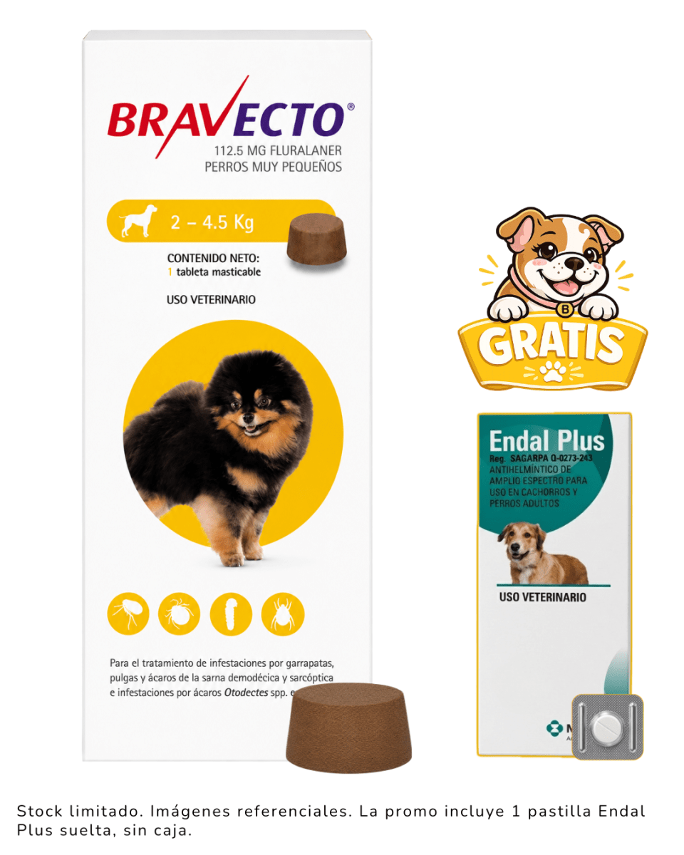 Bravecto 2 a 4.5kg + 1 Pastilla Endal Plus Suelta1