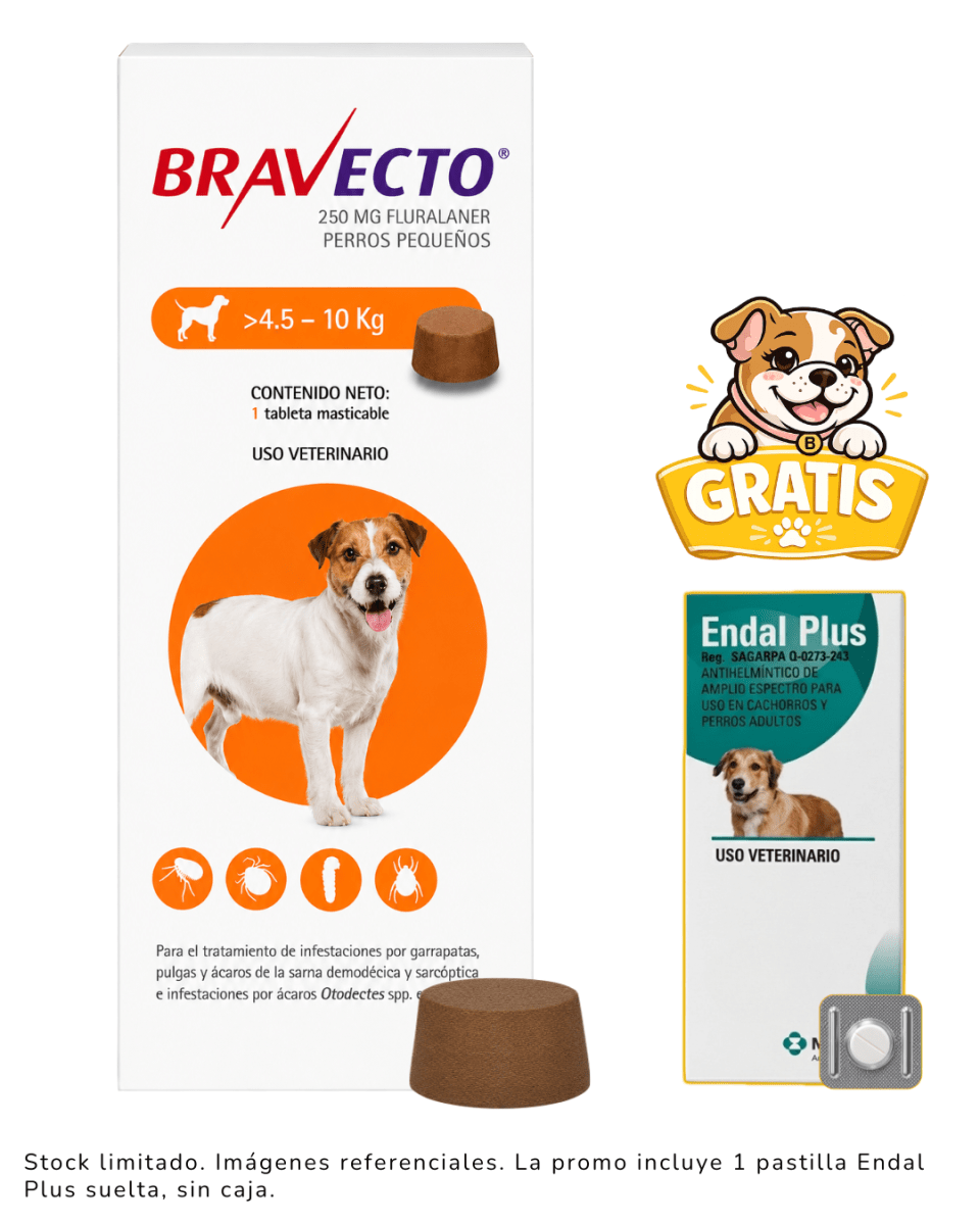 Bravecto 4.5 a 10kg + 1 Pastilla Endal Plus suelta1