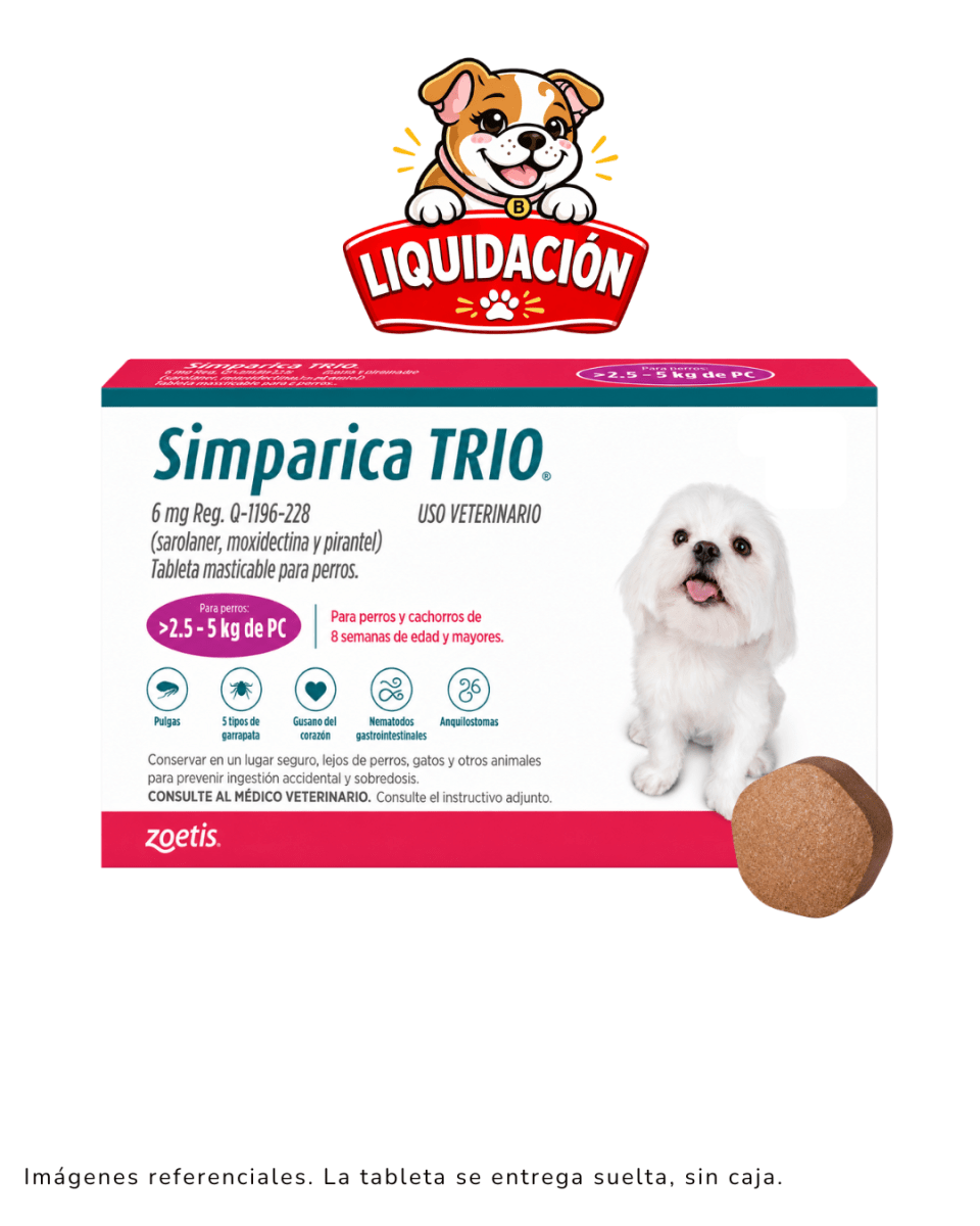 Simparica Trio 2.5 a 5kg x 1 Tableta suelta (Liquidacion)1