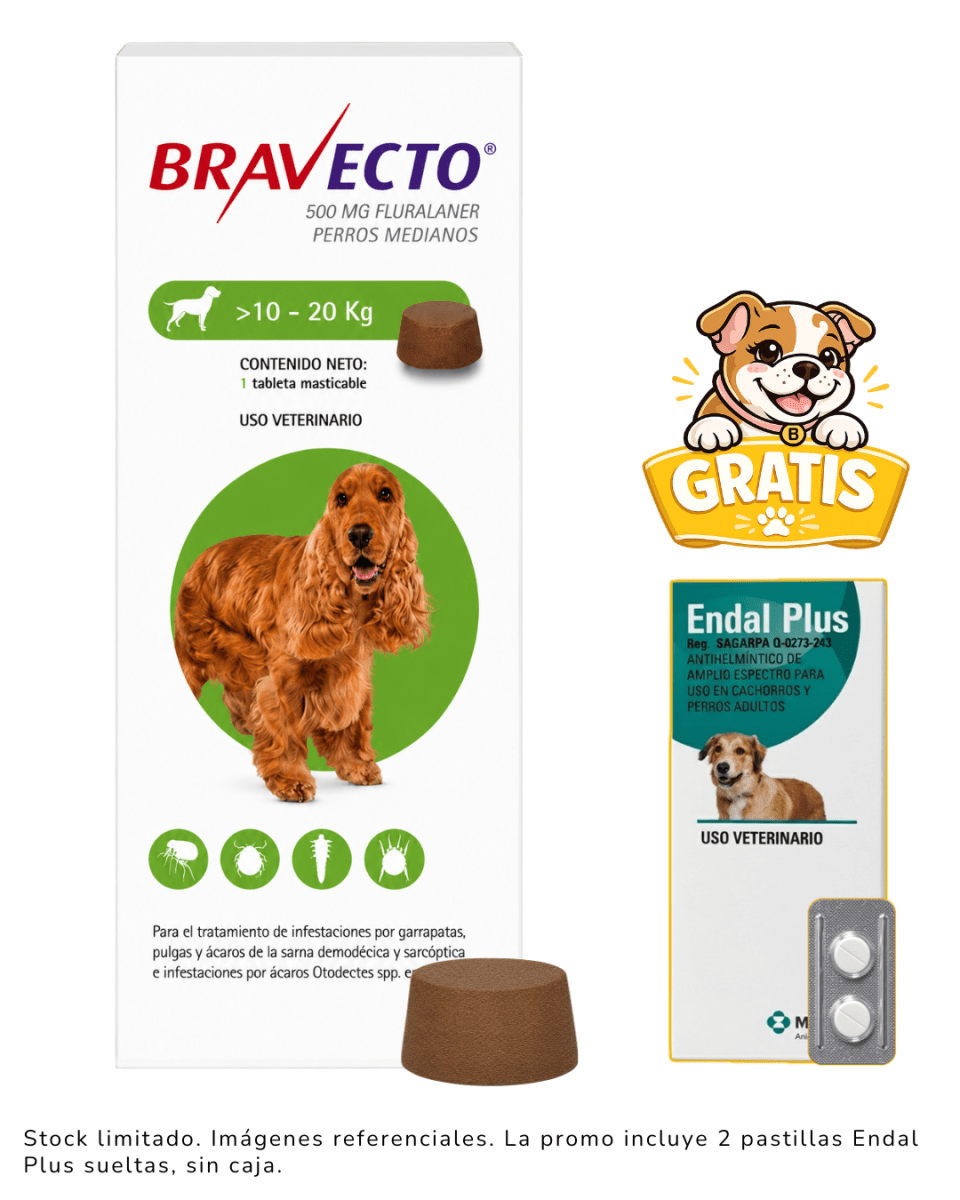 Bravecto 10 a 20kg + 2 Pastillas Endal Plus sueltas1