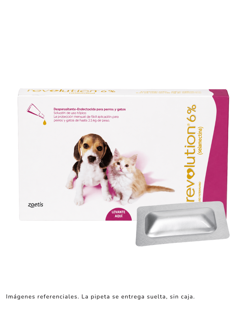 REVOLUTION 6% (ROSADA) PARA PERROS Y GATOS DE HASTA 2.6kg x 1 pipeta1