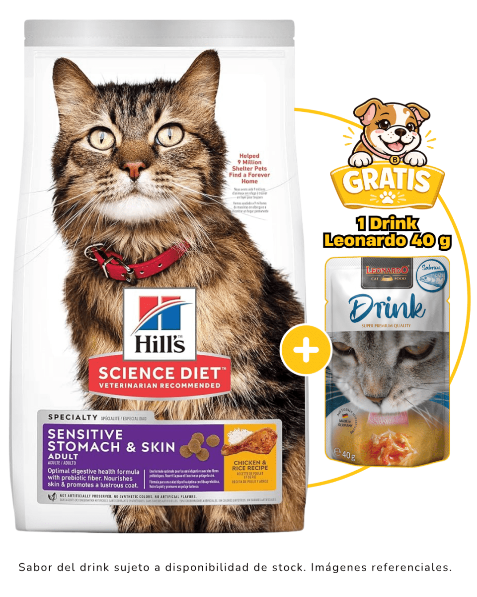 Hills SD Feline Adult Sensitive Stomach and Skin 1.6kg + 1 drink leonardo gratis1