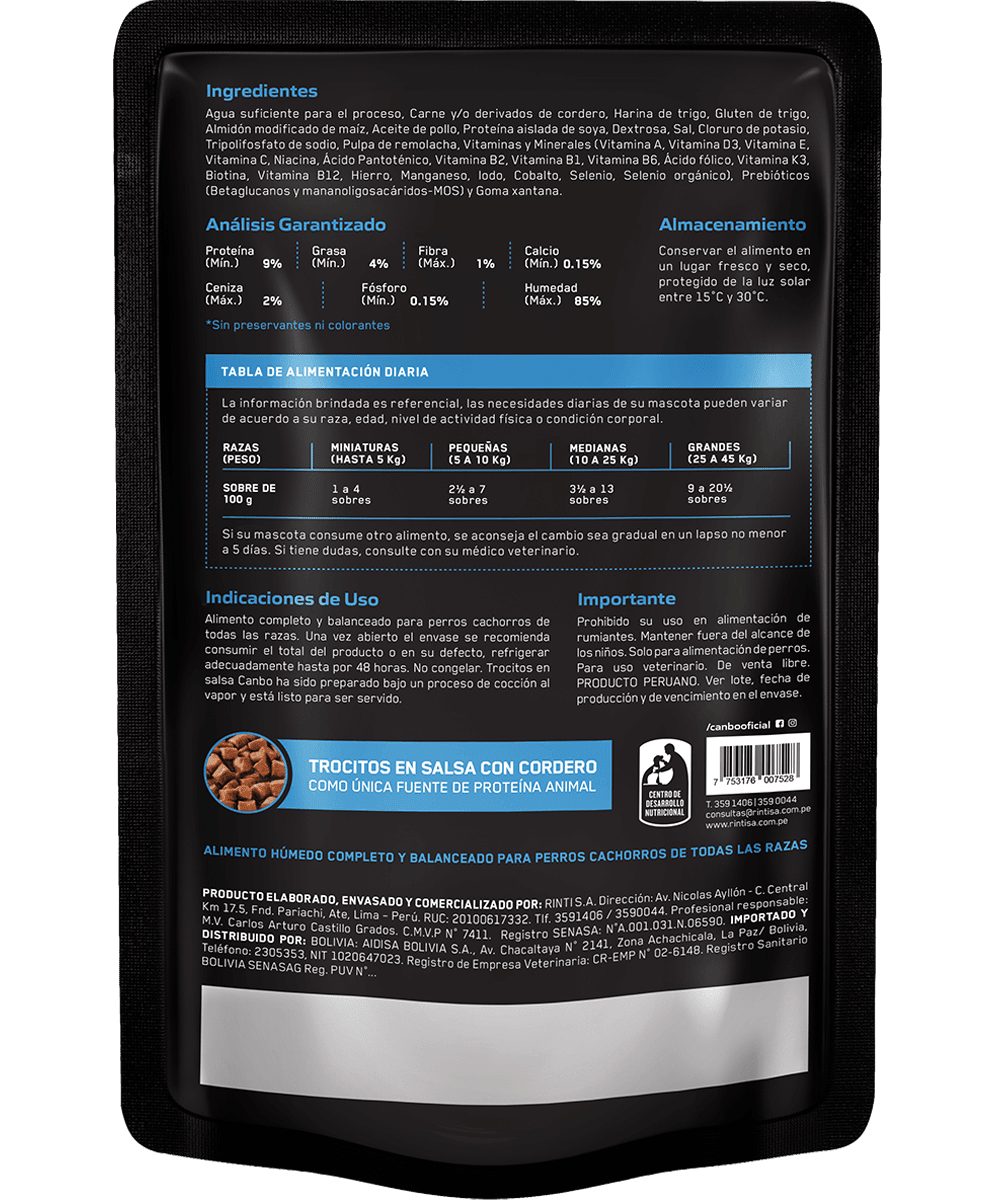 Canbo Pouch Dog Cachorro Trocitos en salsa de Cordero 100gr2