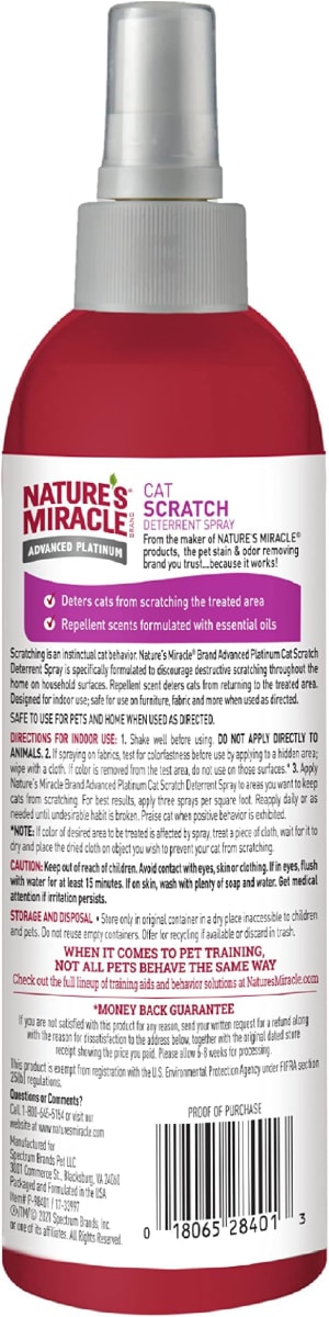 Nature's Miracle Advanced Platinum - Spray disuasorio de arañazos para Gatos, desalienta los arañazos destructivos2