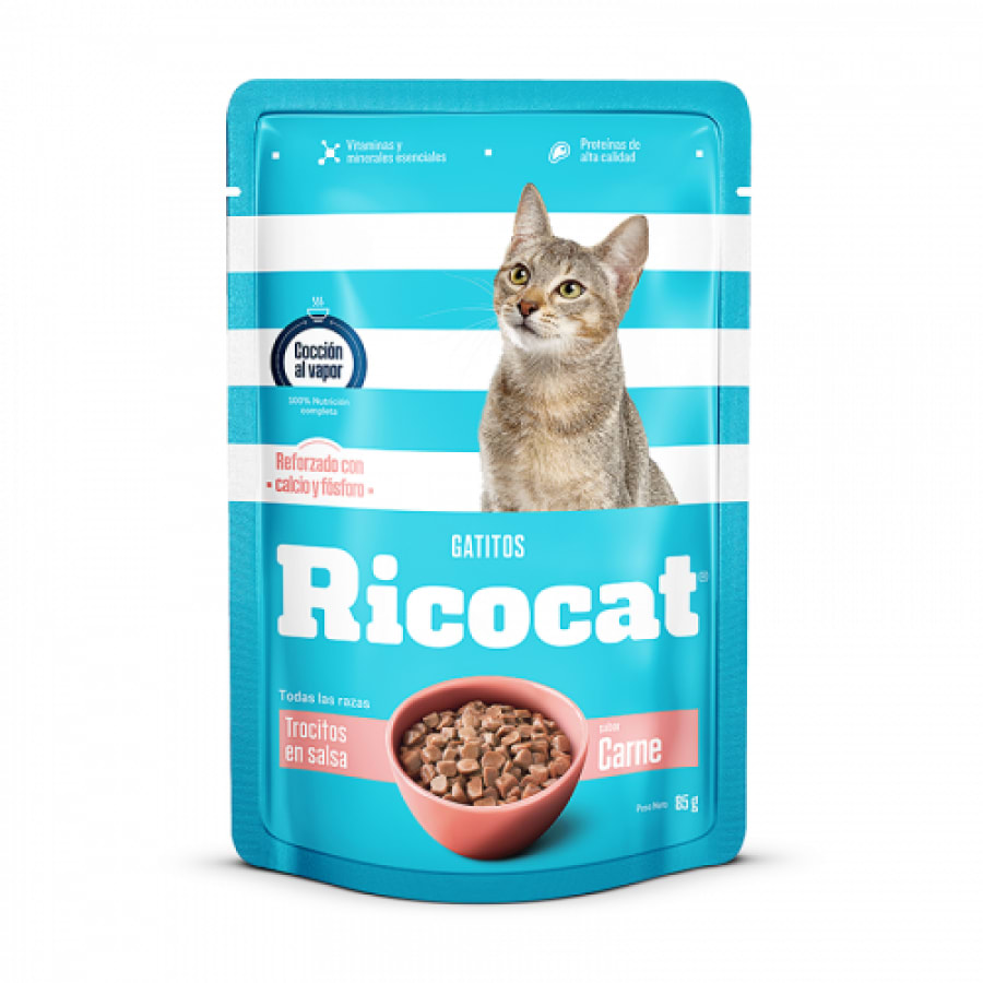 Ricocat Trocitos Gatitos sabor carne - Pouch (85gr)1