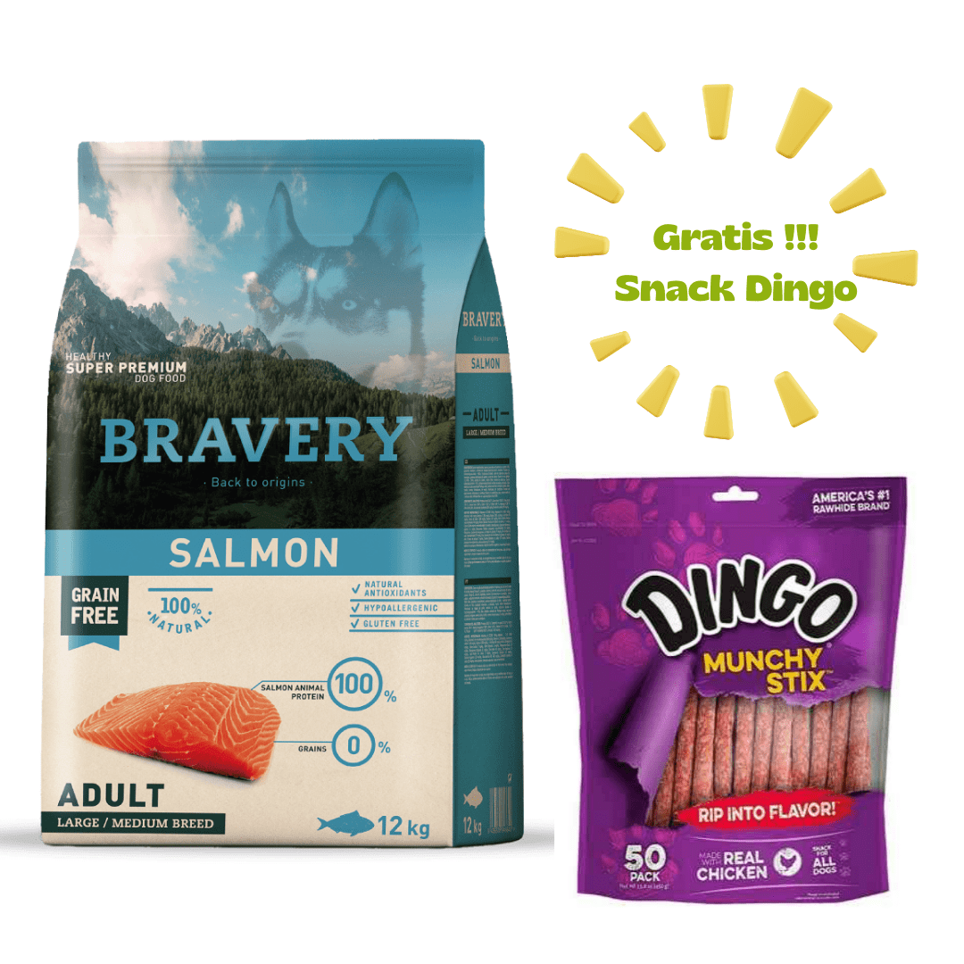 BRAVERY SALMON ADULT LARGE/MEDIUM BREED 12kg - PROMO DINGO1