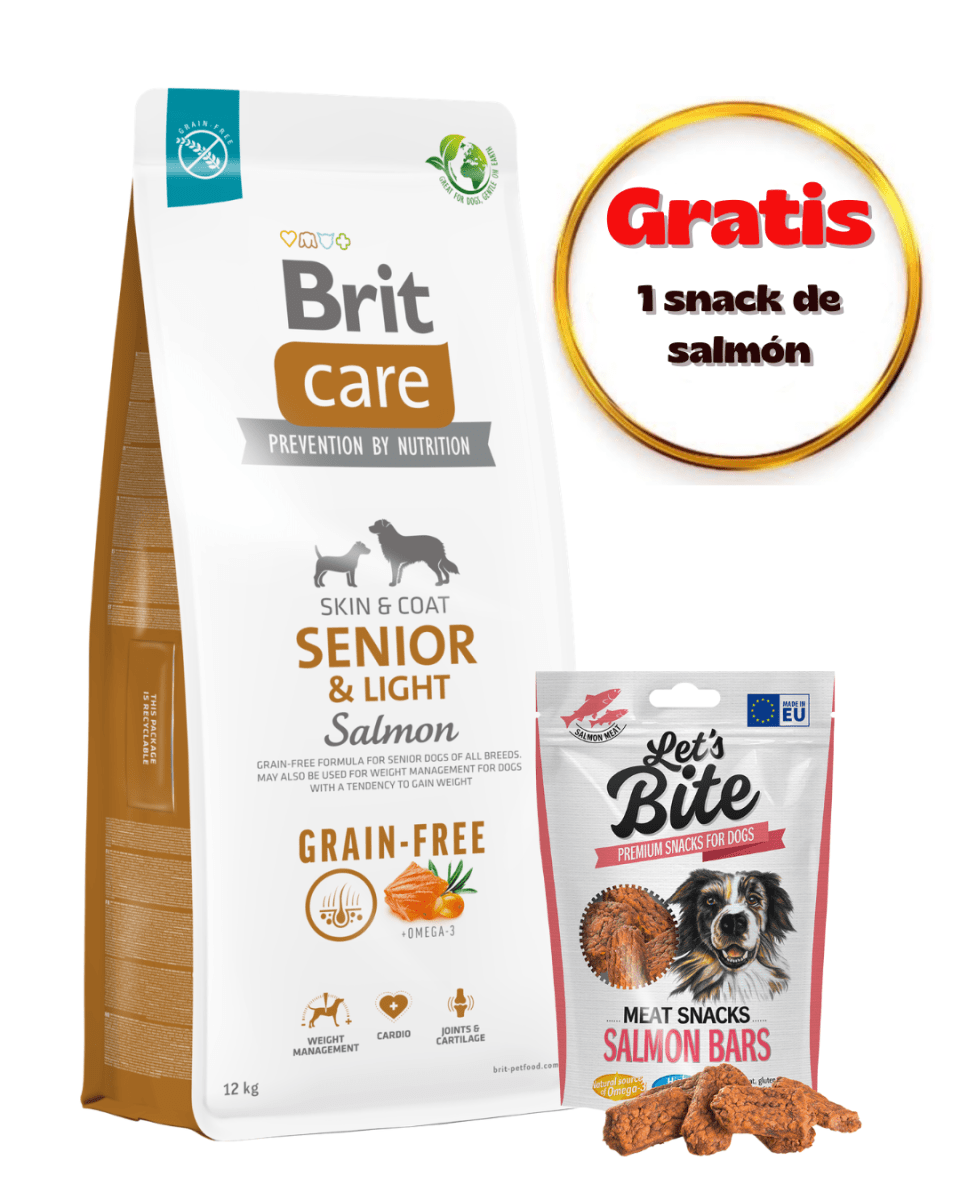 BRIT CARE GRAIN FREE SENIOR & LIGHT SALMÓN 12KG - PROMO LET'S BITE SALMÓN1