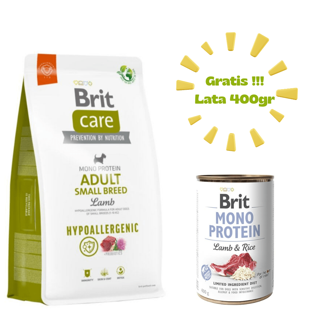 BRIT CARE ADULT SMALL BREED LAMB HYPOALLERGENIC 7kg - PROMO Lata Brit 400gr1