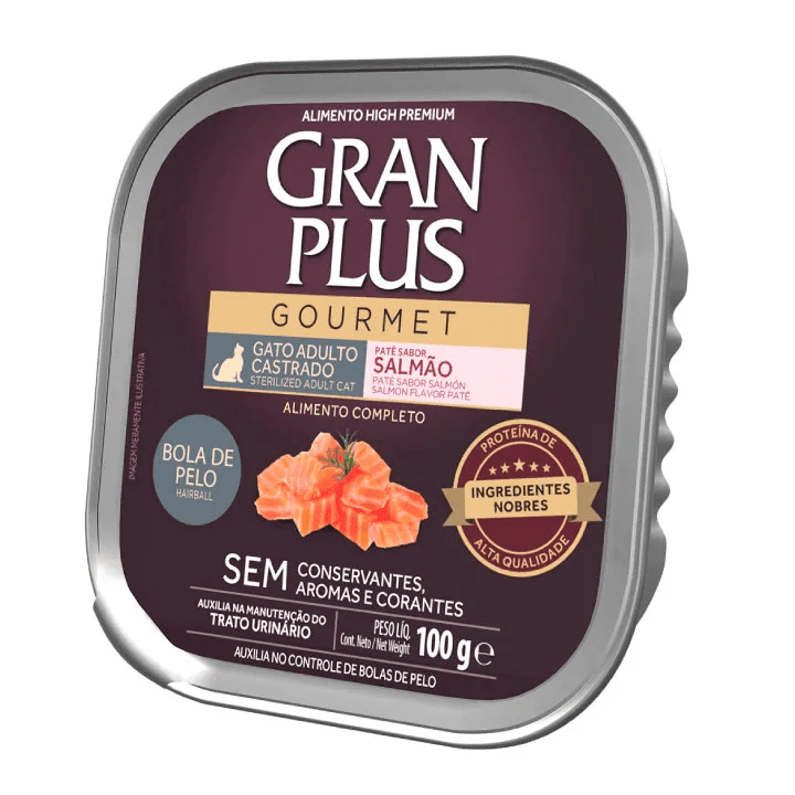 GRAN PLUS PATE GOURMET GATO ADULTO CASTRADO BOLA DE PELO SALMÓN - 100gr1