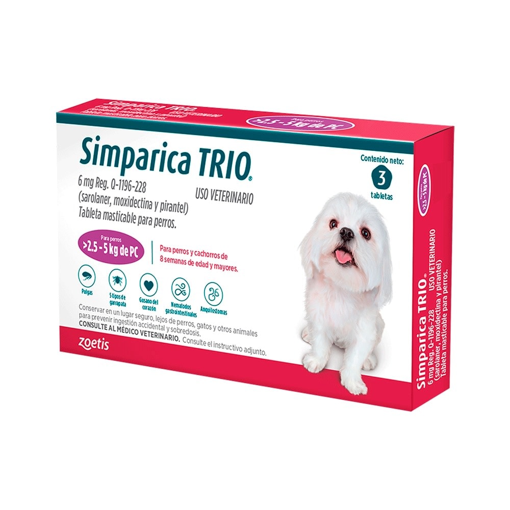 Simparica Trio (2.5kg - 5Kg) x 3 tabletas1