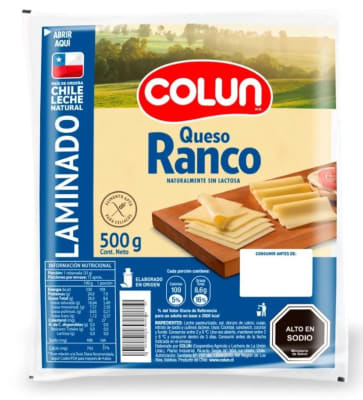 Queso Ranco Laminado Colun Sachet 500 gr