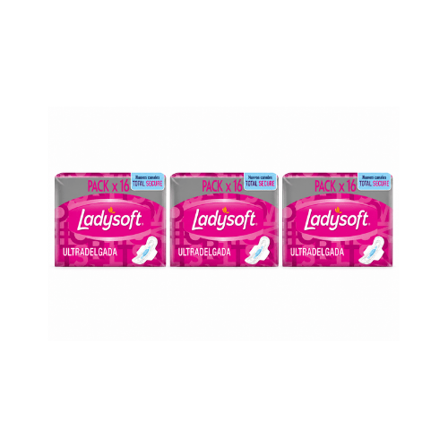 3 unidades de Toalla Ultra Delgada Rosada Lady Soft x 16 unidades1