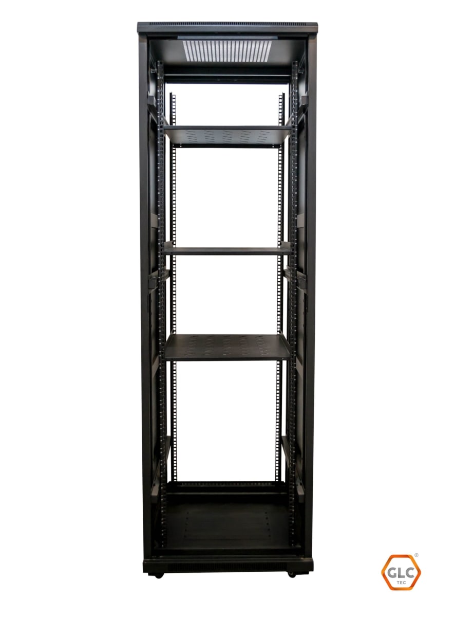 GABINETE DE PISO RACK 19'' PROF- 600 DE 45U PTA. CRISTAL DELANTERA DESARMADO2
