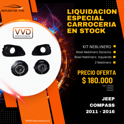 KIT BISEL NEBLINEROS D/I, NEBLINEROS DELANTEROS JEEP COMPASS 2011/20171