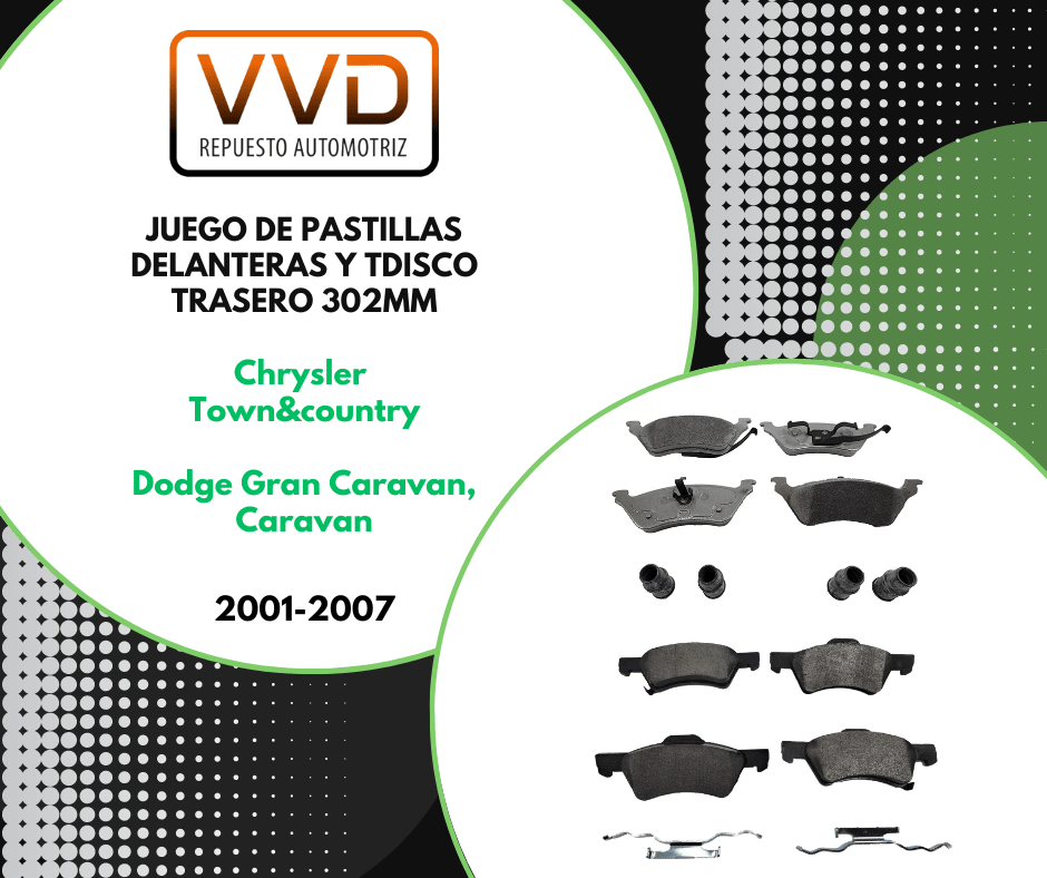 JEUGO DE PASTILLAS DELANTERAS Y TRASERAS (TRAS. DISCO 302MM) CHRYSLER TOWN & COUNTRY DODGE CARAVAN G 4