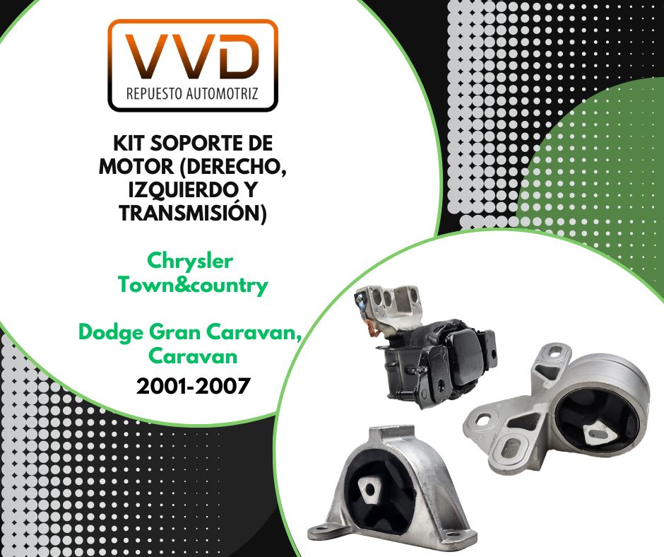 KIT SOPORTE MOTOR (DER-IZQ-TRANS) CHRYSLER TOWN & COUNTRY DODGE CARAVAN GRAND CARAVAN 2001/2007 7