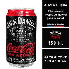 JACK DANIELS COCA SIN AZUCAR LATA 350CC