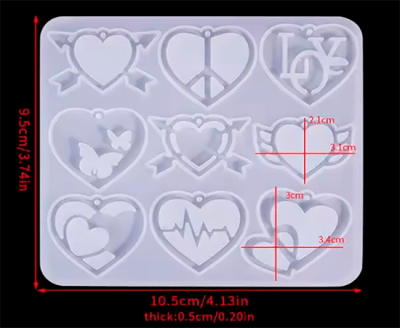 MOLDE DE SILICONA PLANTILLA x 9 CORAZONES DISTINTAS FORMAS