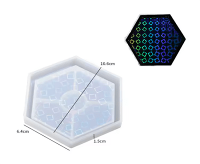 MOLDE DE SILICONA HEXAGONO HOLOGRAFICO.