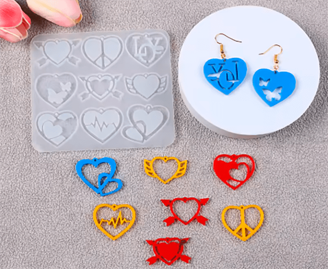 MOLDE DE SILICONA PLANTILLA x 9 CORAZONES DISTINTAS FORMAS3