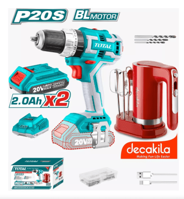 OFERTA KIT INALAMBRICO TOTAL TALADRO IMPACTO 13MM + BATIDORA 20V 2BAT C/CARG TOSLI230621