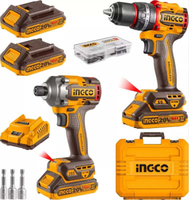 OFERTA KIT INALAMBRICO INGCO TALADRO IMPACTO 13MM + ATORNILLADOR 20V 2BAT C/CARG CKLI20277