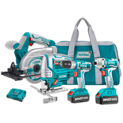 OFERTA KIT INALAMBRICO TOTAL SIERRA CIRCULAR + SIERRA CALADORA + TALADRO + ATORNILLADOR IMPACTO 20V