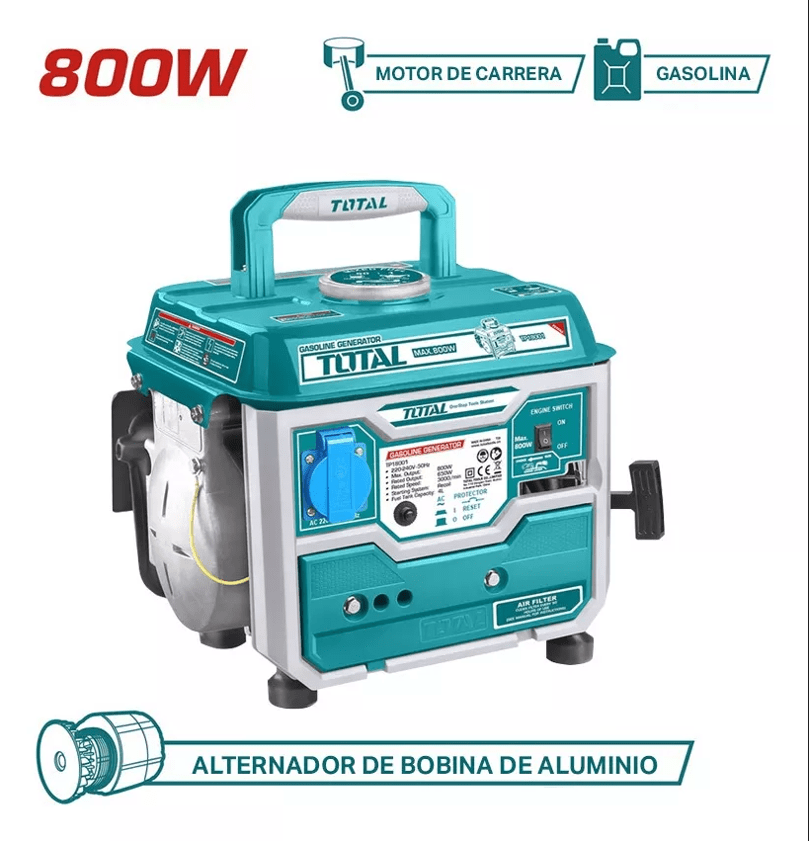 GENERADOR 800W 2HP GASOLINA 2T TOTAL TP180011