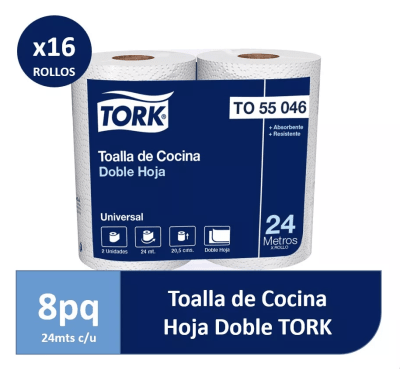 MANGA TOALLA TORK BLANCA 24 METROS, 16 ROLLOS