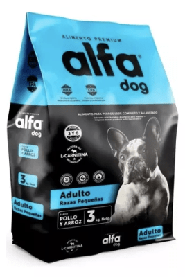 ALFA DOG ADULTO RAZA PEQUEÑA PREMIUM POLLO Y ARROZ 3 KILOS