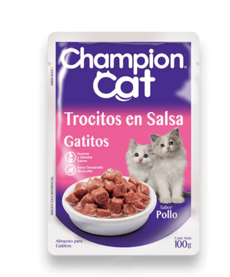 CHAMPION CAT GATITIOS TROCITOS EN SALSA POLLO 100GRS1