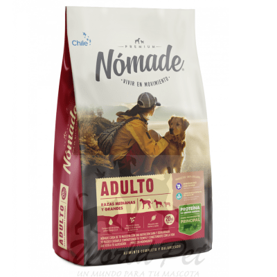 NOMADE ADULTO RAZA MEDIANA Y GRANDE SABOR CARNE SACO 20 KILOS