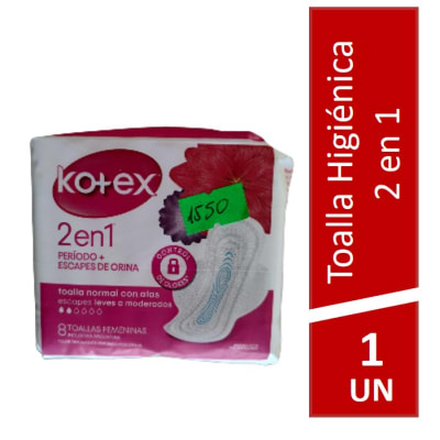 Toallas Higienicas Kotex 2 En 1 - 8 Unidades Tela