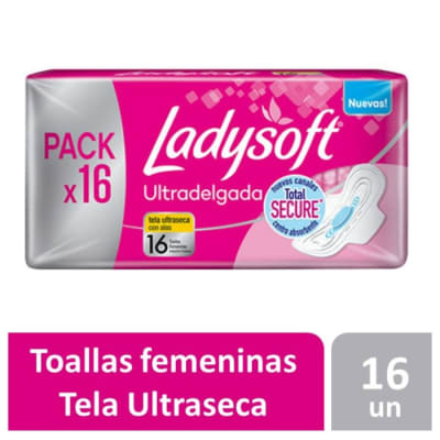 Toallas Higiénicas Ladysoft Ultradelgada 16 Unidades Tela Suave con Alas