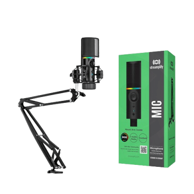 MICROFONO STREAMPLIFY MIC-48-RGB-MA-BK CON SOPORTE DE BRAZO